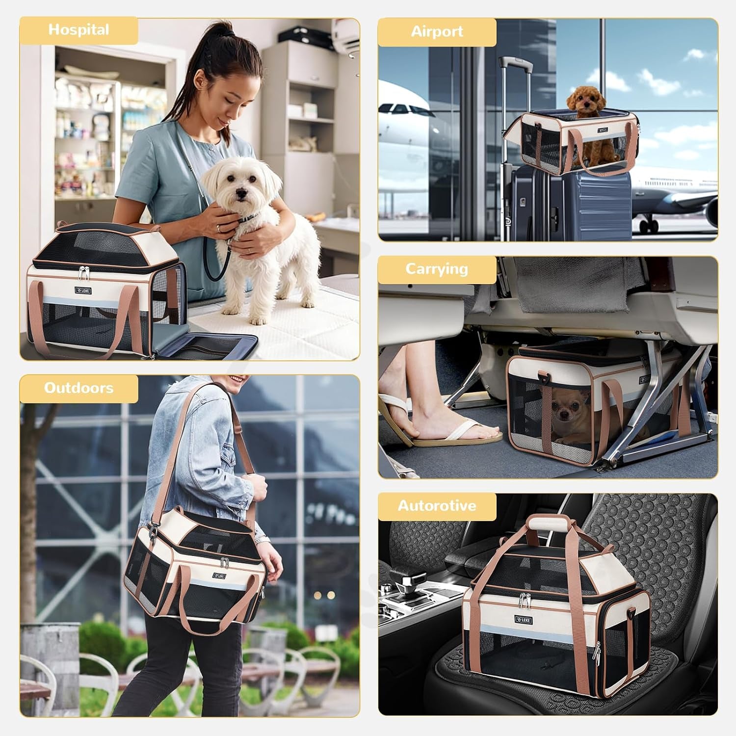 Top-Expandable Pet Carrier 17X11X9.5 Inch Alaska Hawaiian Airline Approved Soft Sided Underseat to 12Lbs Travel Carriers for Small Dogs and Cats with Locking Safety Zippers Anti-Scratch Mesh