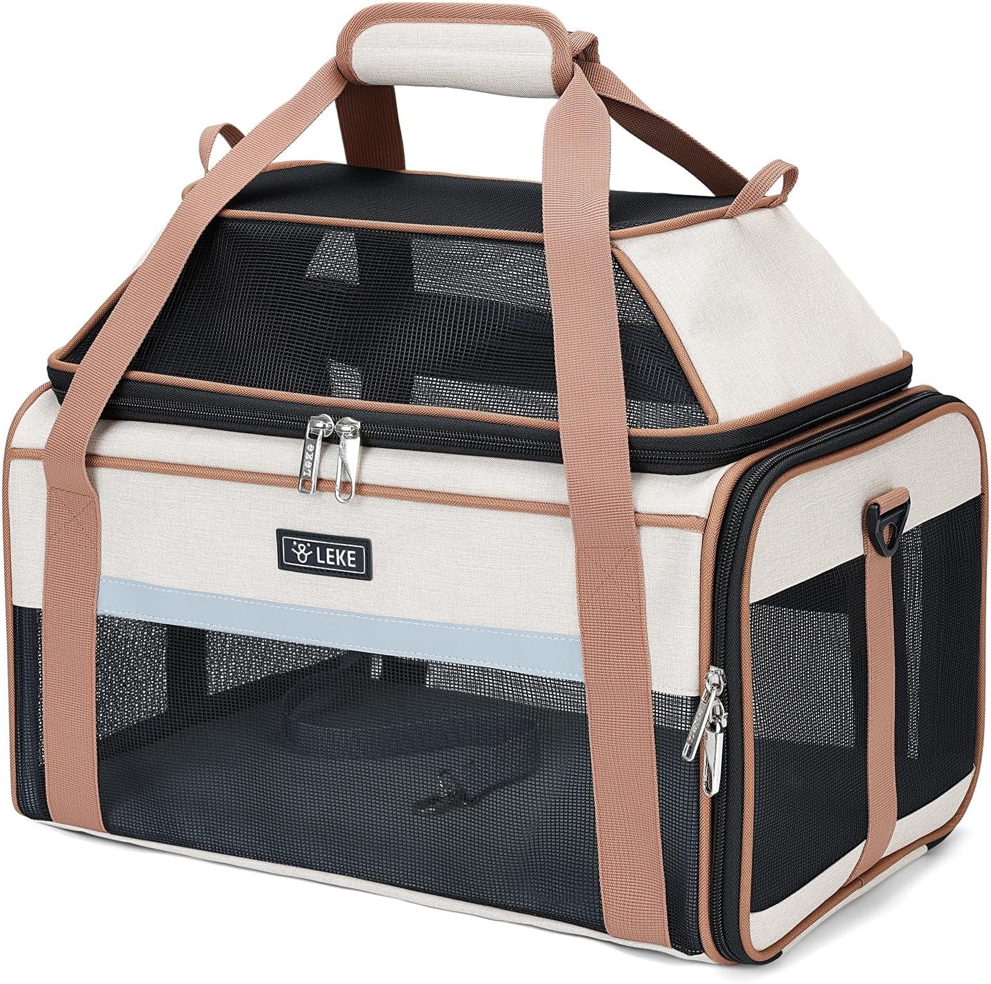 Top-Expandable Pet Carrier 17X11X9.5 Inch Alaska Hawaiian Airline Approved Soft Sided Underseat to 12Lbs Travel Carriers for Small Dogs and Cats with Locking Safety Zippers Anti-Scratch Mesh