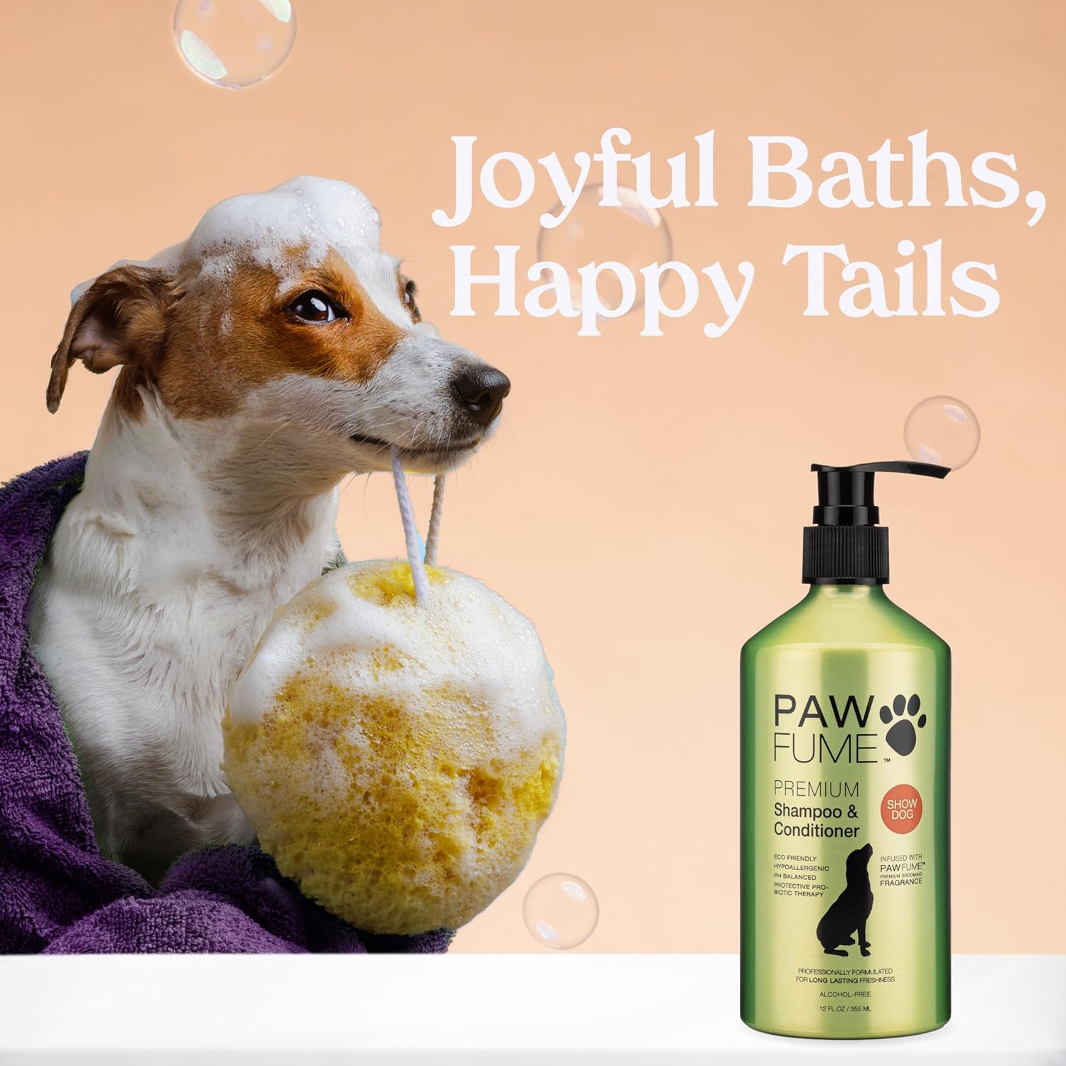 PAWFUME Deshedding Dog Shampoo and Conditioner, Show Dog, 1-Pack – Nourish & Detangle for Silky Soft Coat – Probiotic, Deep-Cleaning, Ph-Balanced Formula – Salon-Quality Shampoo for Dogs