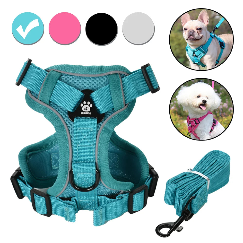 Adjustable Reflective Dog Harness & Leash Set – Breathable, Escape-Proof for Small & Medium Dogs