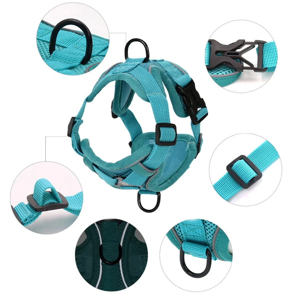 Adjustable Reflective Dog Harness & Leash Set – Breathable, Escape-Proof for Small & Medium Dogs