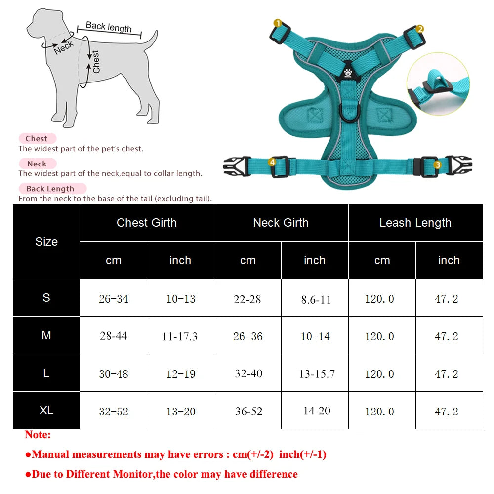 Adjustable Reflective Dog Harness & Leash Set – Breathable, Escape-Proof for Small & Medium Dogs