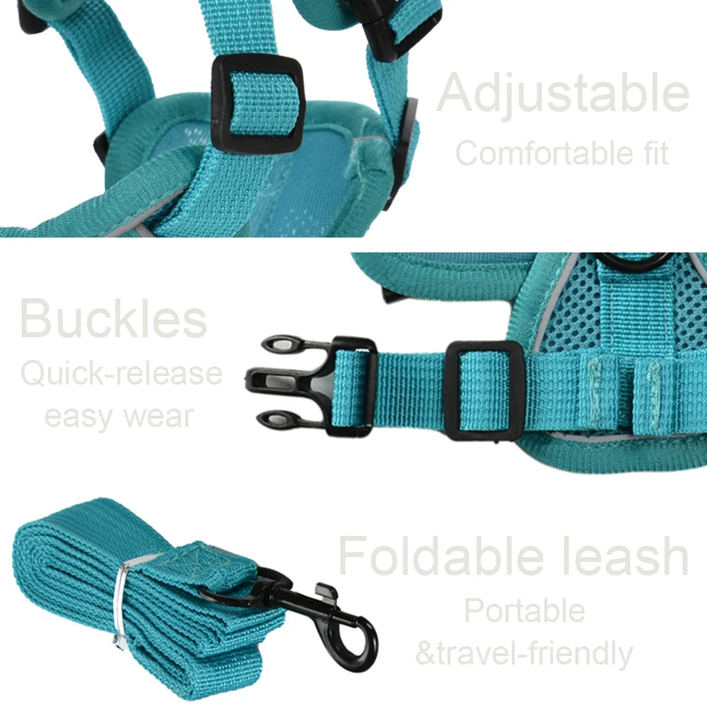 Adjustable Reflective Dog Harness & Leash Set – Breathable, Escape-Proof for Small & Medium Dogs