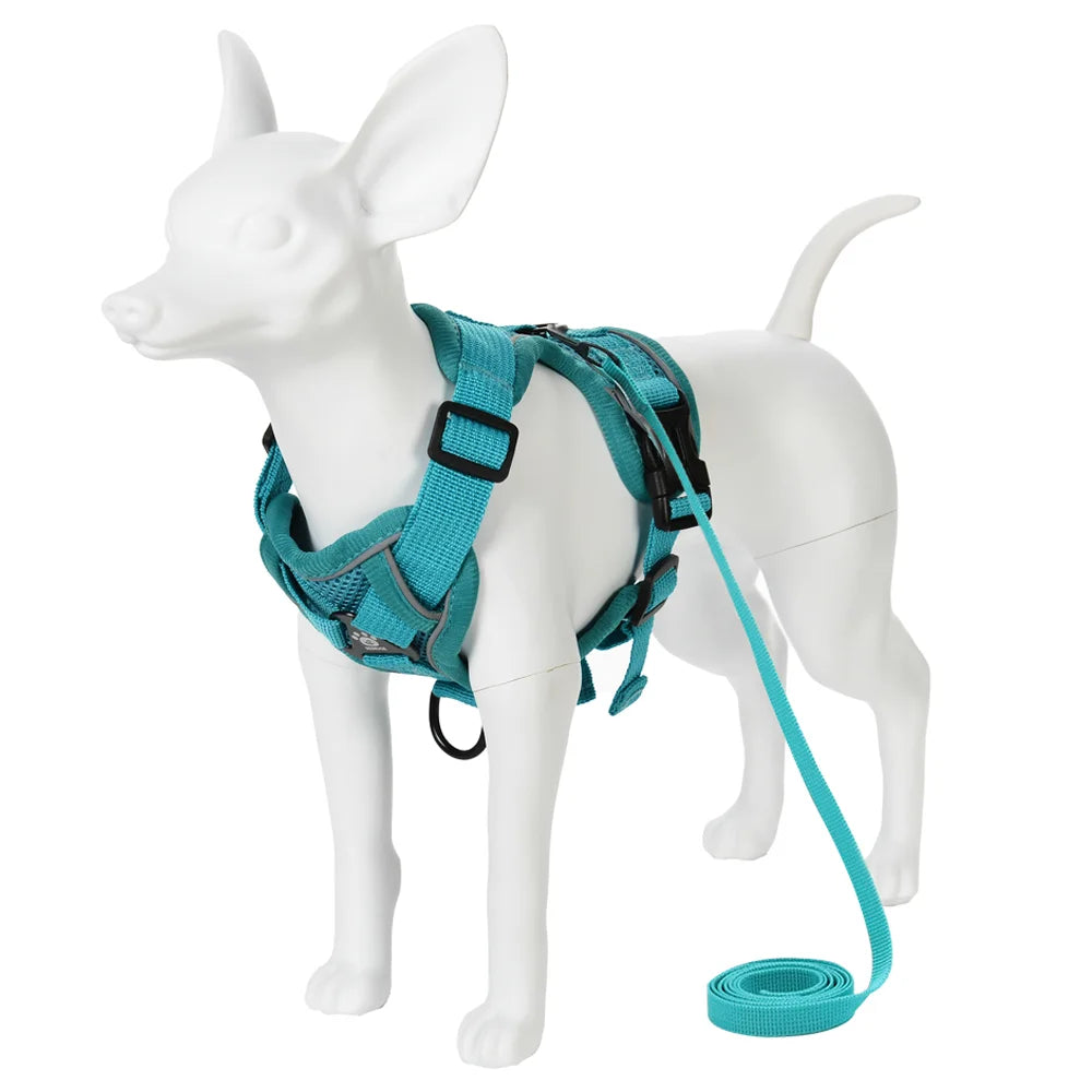 Adjustable Reflective Dog Harness & Leash Set – Breathable, Escape-Proof for Small & Medium Dogs
