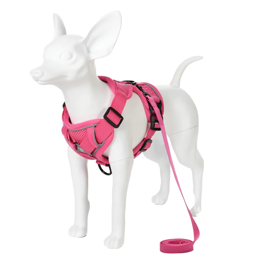 Adjustable Reflective Dog Harness & Leash Set – Breathable, Escape-Proof for Small & Medium Dogs