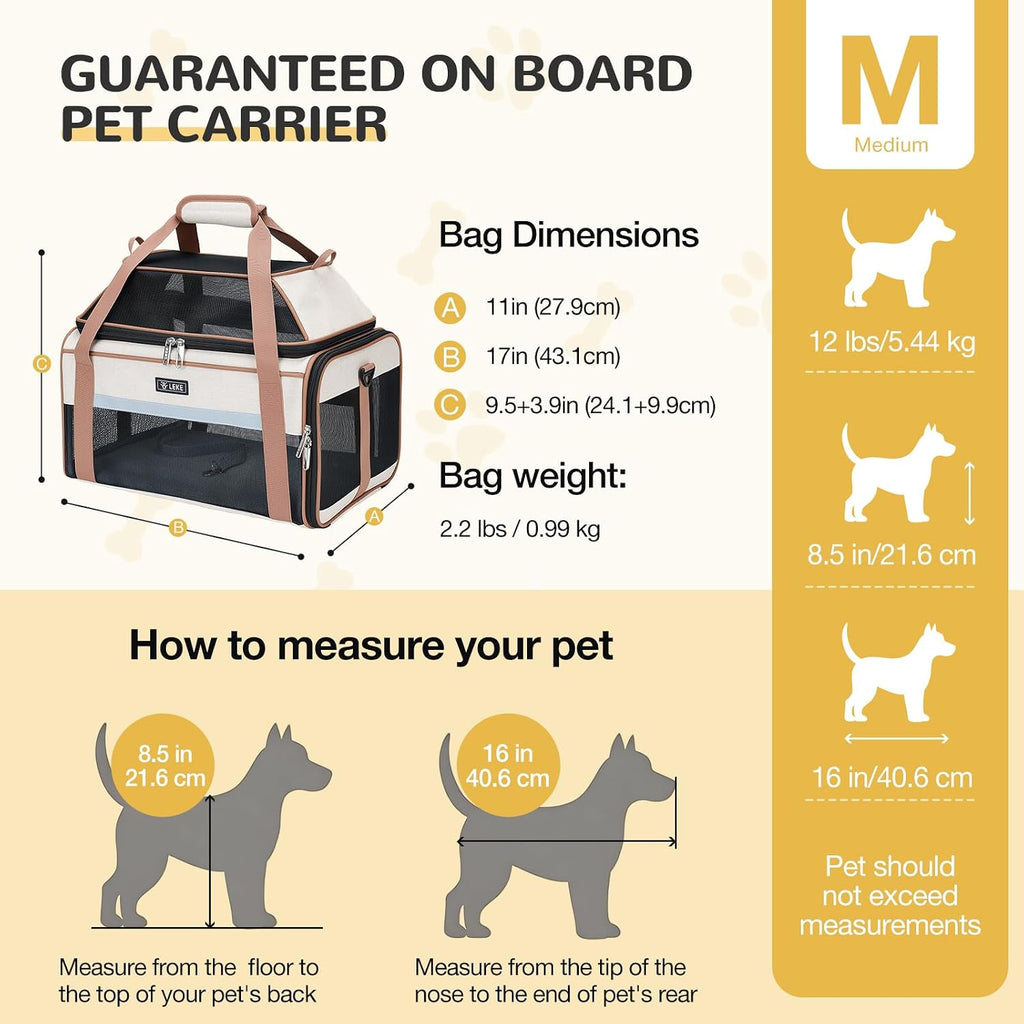 Top-Expandable Pet Carrier 17X11X9.5 Inch Alaska Hawaiian Airline Approved Soft Sided Underseat to 12Lbs Travel Carriers for Small Dogs and Cats with Locking Safety Zippers Anti-Scratch Mesh